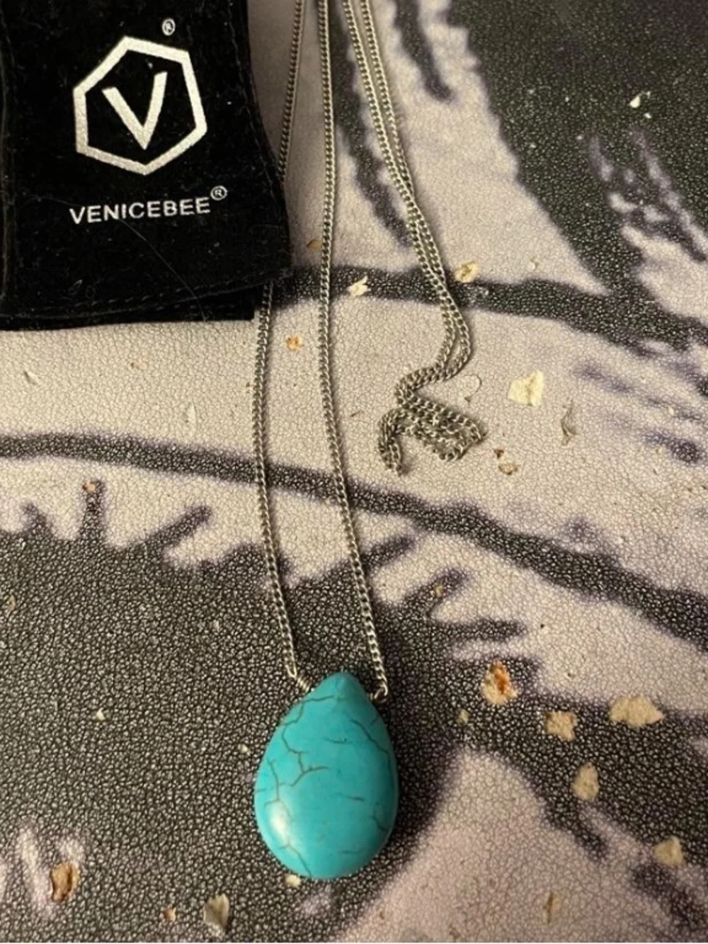 Turquoise Teardrop Necklace with Silver Chain